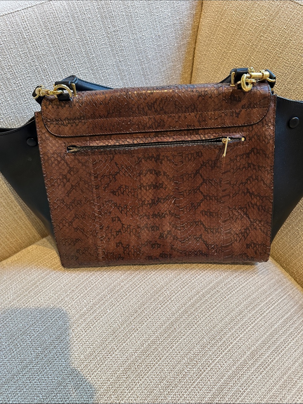Celine Brown Python Leather Trapeze Bag Brown & Black w/dustbag - Picture 2 of 14